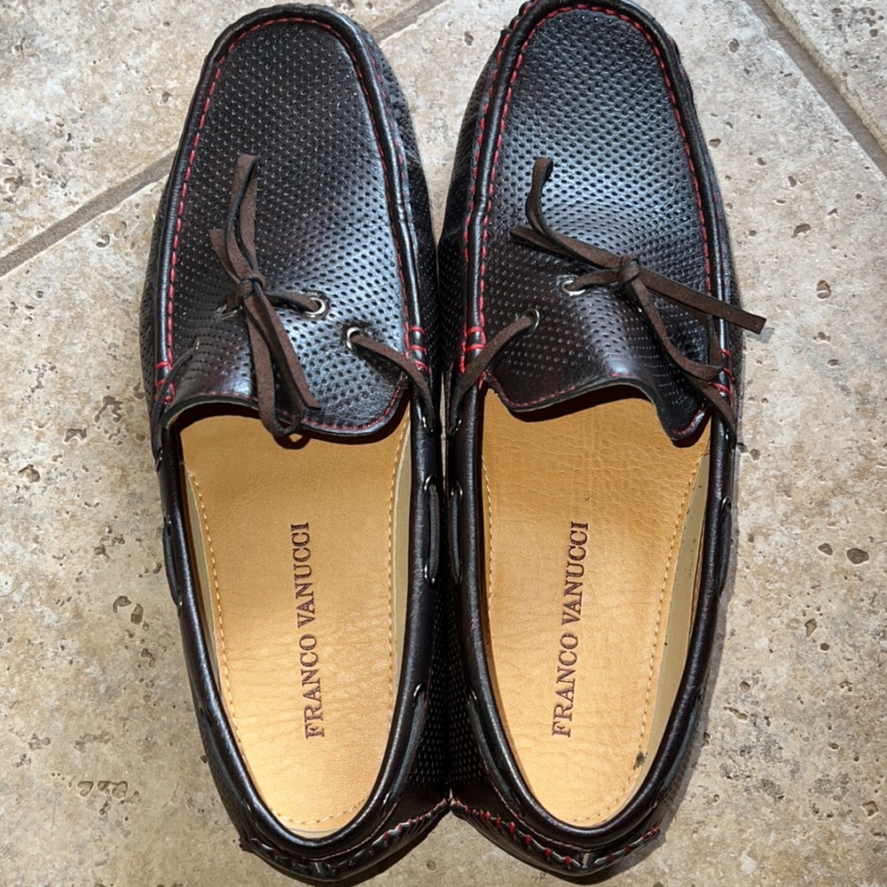 Franco Vanucci Faux Leather Brown Red Loafers